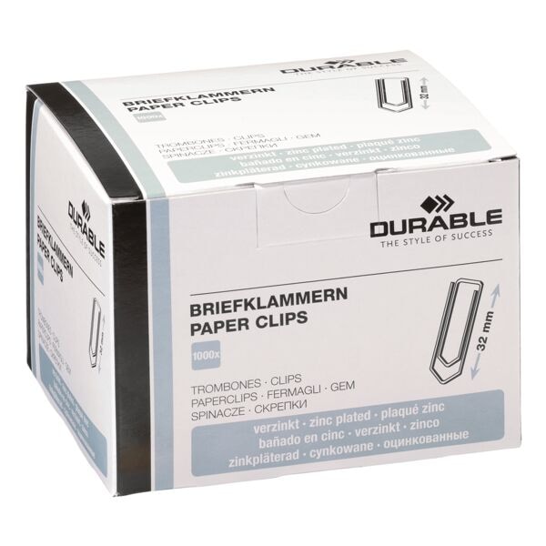 Pak met 1000 paperclips - 32 mm - verzinkt