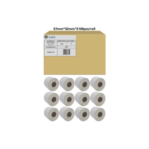 12x 2100 etiketten »vervangt Zebra 800262-125« 57 x 32 mm