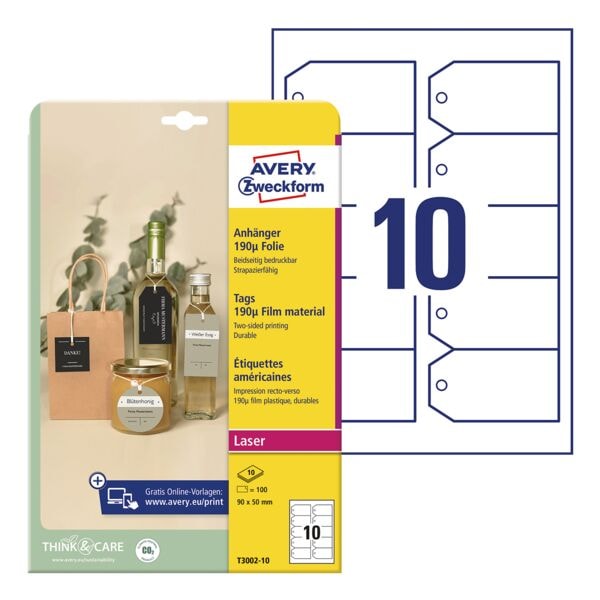 Pak met 100 hangers »T3001-10« afgeschuinde randen folie 90 x 50 mm wit