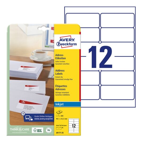 300 adresetiketten inkjet - 99,1x42,3 mm »J8177-25«