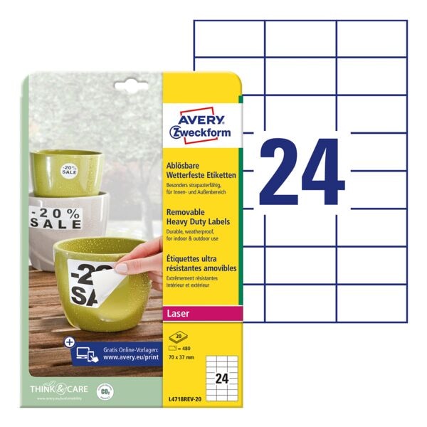 480 weerbestendige etiketten - 70x37 mm »L4718REV-20«