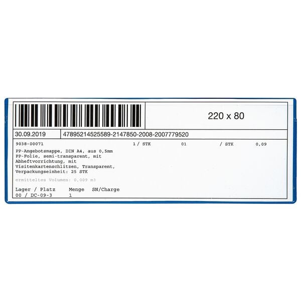 3x 10 PVC magnetische zakken - 220x80 mm