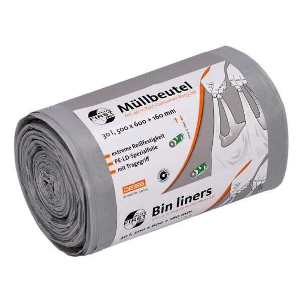 50 afvalzakken van gerecycleerd materiaal met handgrepen »FIRST PLUS pcr &reg;« 30 l