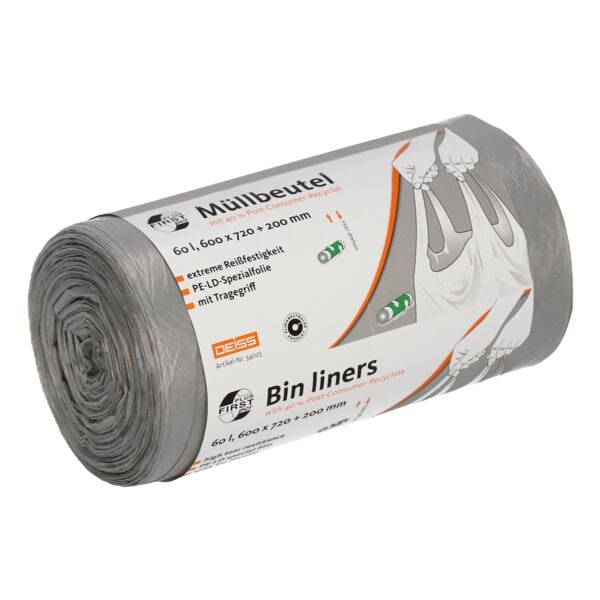 50 afvalzakken van gerecycleerd materiaal met handgrepen »FIRST PLUS pcr &reg;« 60 l