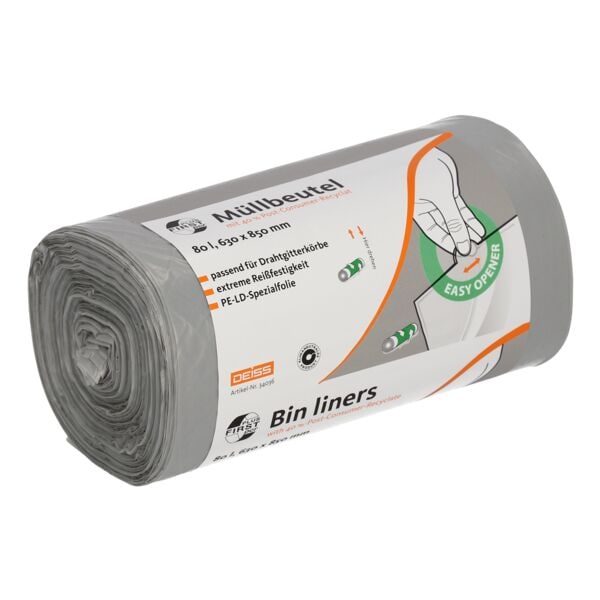 50 afvalzakken van gerecycleerd materiaal »FIRST PLUS pcr &reg;« 80 liter grijs