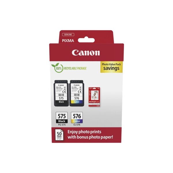 Value pak: inktpatronen »PG-575« & »CL-576« incl. 50 bladen fotopapier 10x15 cm