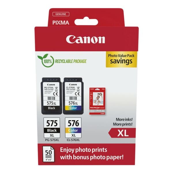 Value pak: inktpatronen »PG-575XL« & »CL-576XL« incl. 50 bladen fotopapier 10x15
