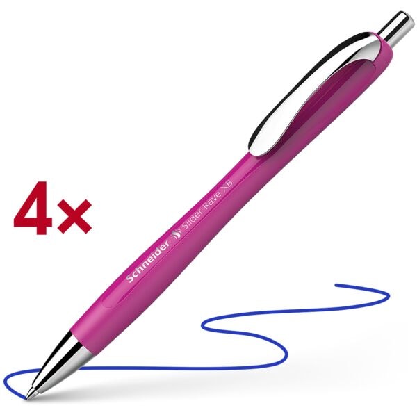 3+1 voordeelverpakking balpen »Slider Rave XB« power roze