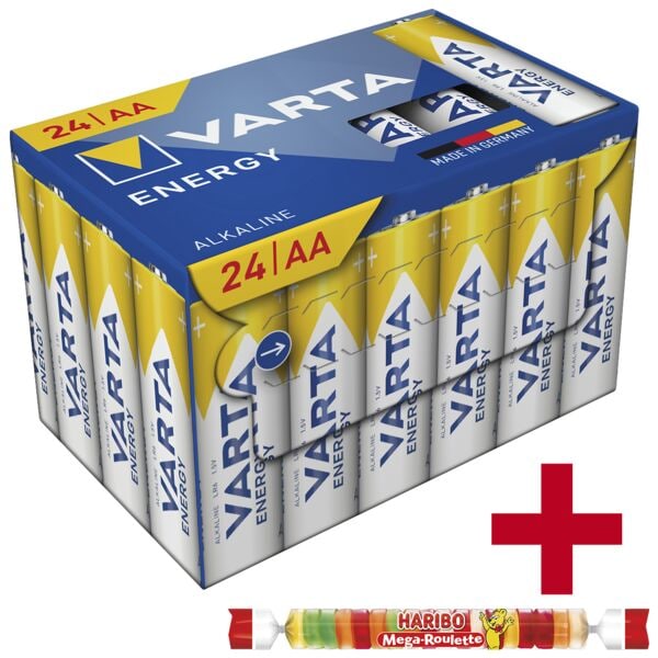 Pak van 24 batterijen »Energy« Mignon / AA / LR06 incl. fruitgummies »Mega Roule