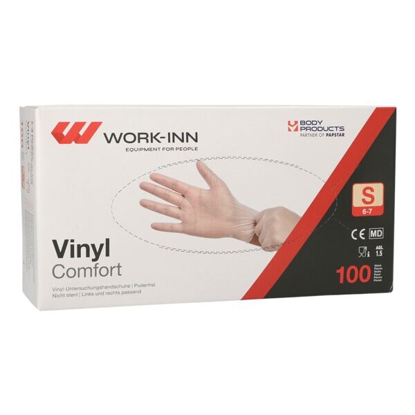 Pak met 100 wegwerphandschoenen »WORK-INN Comfort« vinyl transparant S, poedervr