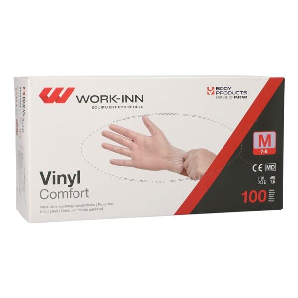 Pak met 100 wegwerphandschoenen »WORK-INN Comfort« vinyl transparant M, poedervr