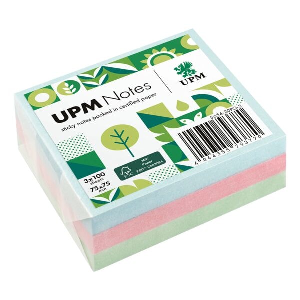 3x 100 bladen herkleefbare notes »5654-20PG-3« verpakt in glasfolie - pastelmix