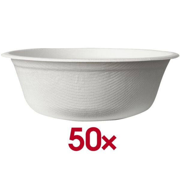 Pak met 50 »pure« suikerrietkommen Ø 15,5 cm wit