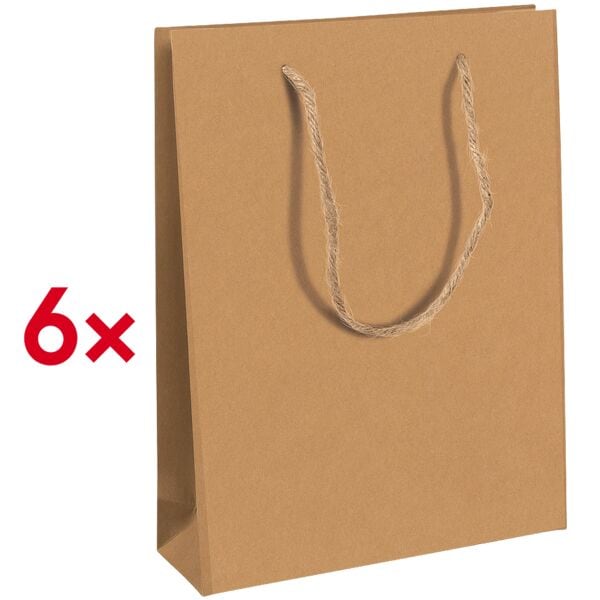 Set van 6 kraftpapieren geschenkzakken L 26,5 x 14 x 33 cm