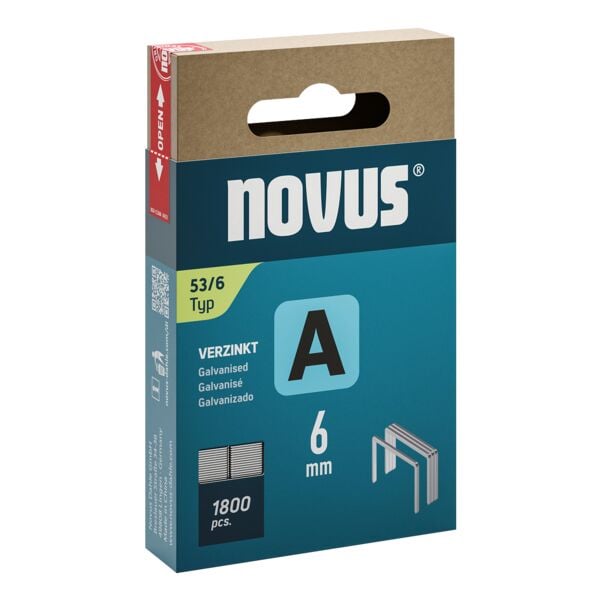 Novus Pak Met 1800 Fijndraads Nieten »A 53/6« 6 Mm Gegalvaniseerd