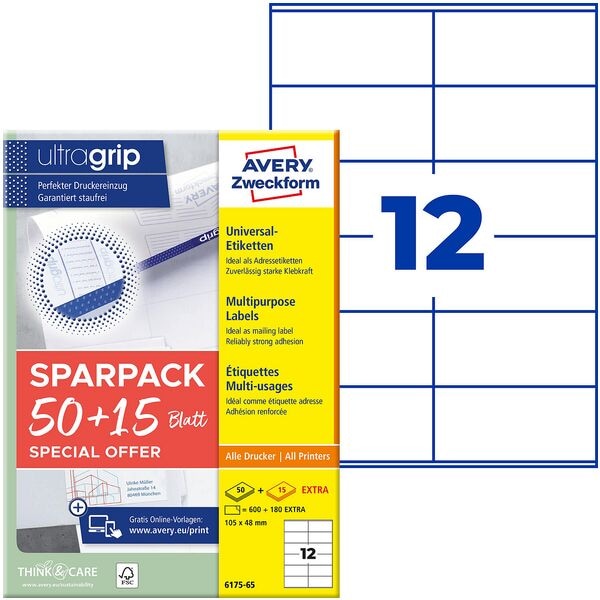 Universele etiketten permanent wit 105x48 mm 780 stuks 6175-65 met ultragrip
