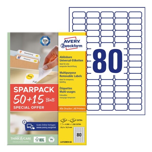 Universele etiketten verwijderbaar wit 35,6x16,9 mm 5200 stuks L4732REV-65