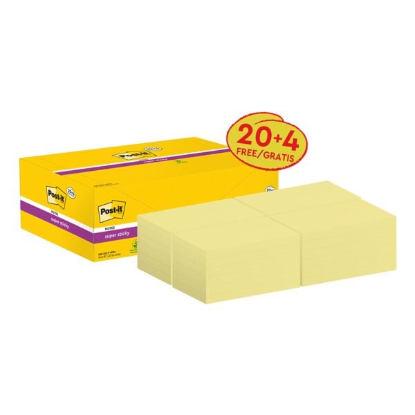 24 blokken herkleefbare notes »Super Sticky Notes« 76 x 127 mm