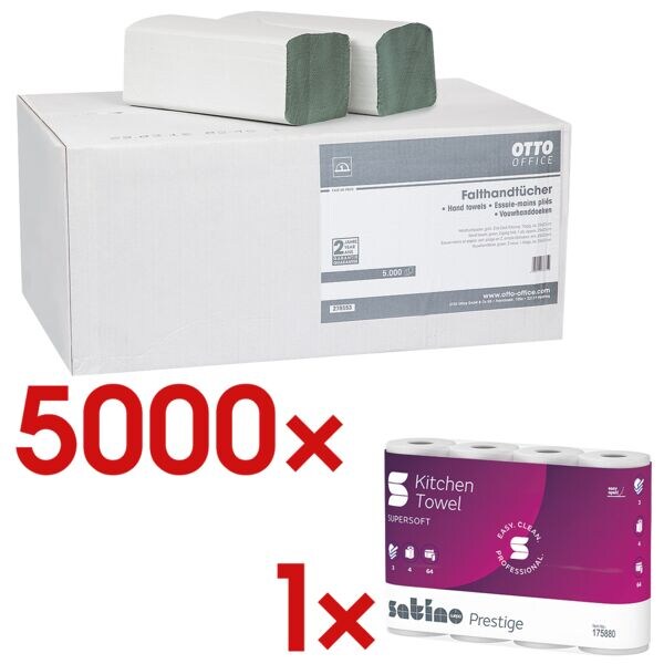 Papieren handdoeken incl. keukenrollen 3-laags, 4 rollen