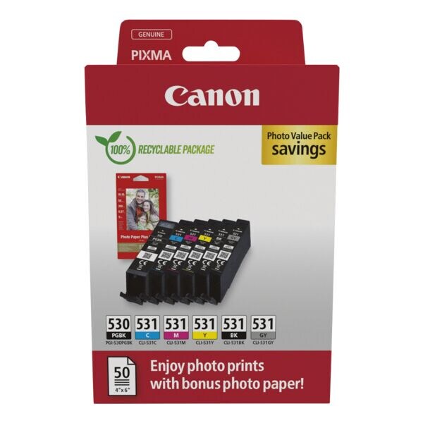 Value pak: set inktpatronen »PGI-530 & CLI-531« incl. 50 vellen fotopapier 10x15