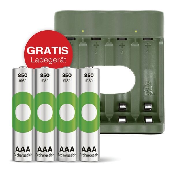 Actie: 4 micro AAA-accu's 850 mAh incl. USB-oplader »GP M452« GRATIS
