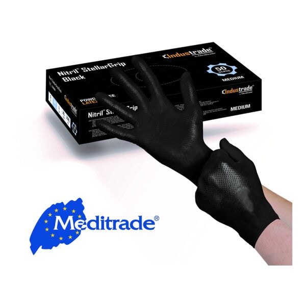 Pak met 50 nitril wegwerphandschoenen »Nitril&reg; StellarGrip« M zwart, poedervrij
