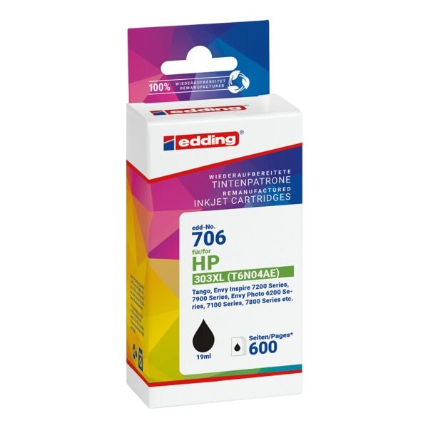 Inktpatroon »EDD-706« vervangt Hewlett Packards »T6N04AE« nr. 303XL