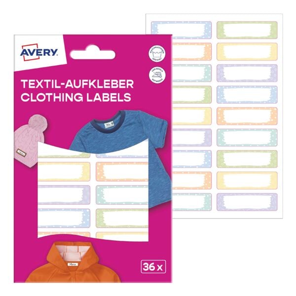 Pak met 36 textielstickers 45x13 mm pastel