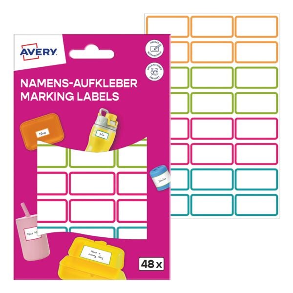 48 stuks naamstickers 32x15 mm