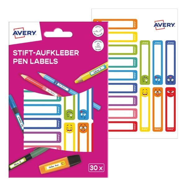 30 stuks penstickers met gekleurde rand 50x10 mm