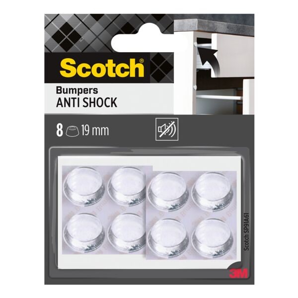 Pak met 8 elastische stootdempers voor wanden, zelfklevend, transparant, Ø 19 mm