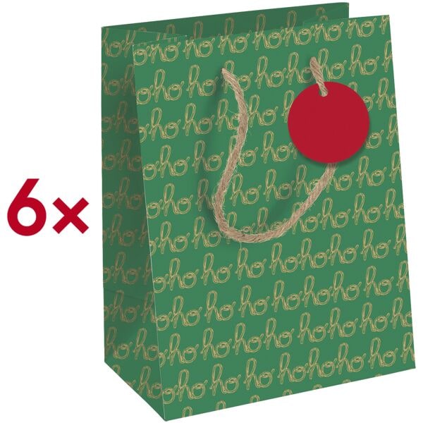 Pak met 6 cadeauzakjes »Hohoho« M groen