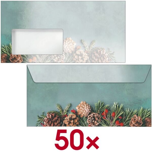 Motief envelop Green Christmas DL met venster 50 stuks