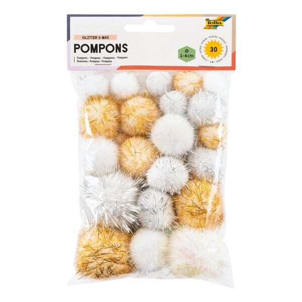 30 stuks pompons »Glitter X-MAS«