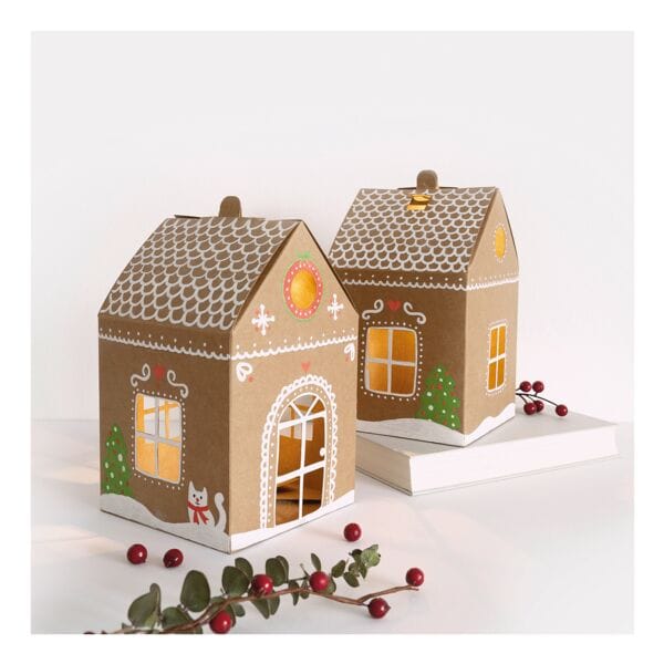 Set van 6 kraftkartonnen huisjes