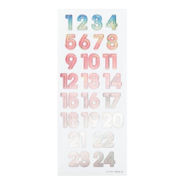 24 stuks adventskalenderstickers »Numbers Iridescent«