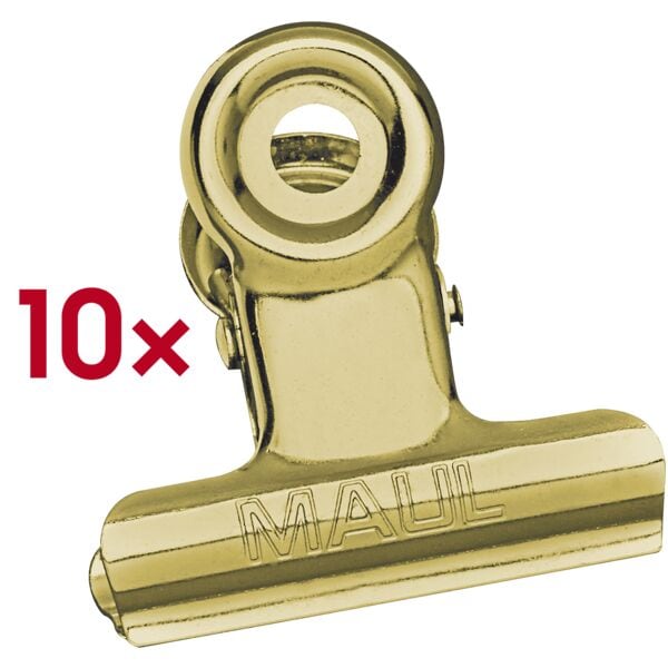 Pak met 10 papierklemmen »MAULstandard« 30 mm goud
