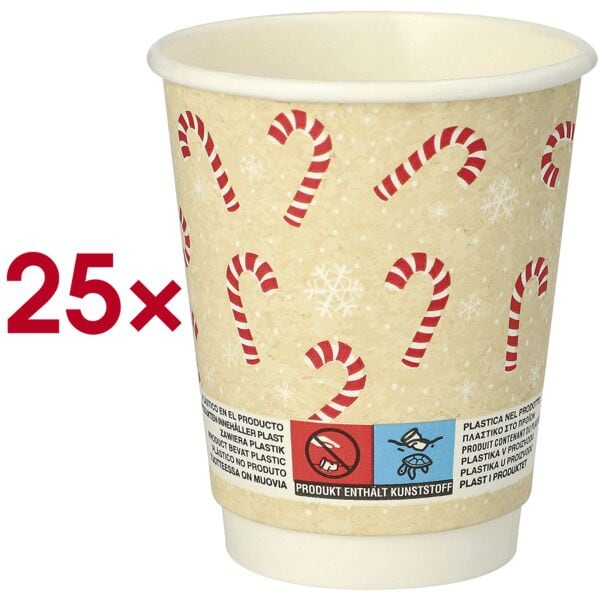 Pak met 25 kartonnen bekers »Candy Canes« 0,2 l