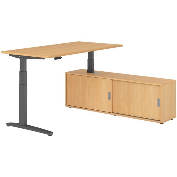Bureau in hoogte verstelbaar (elektrisch) incl. dressoir »Alicante« 160 cm L-ond