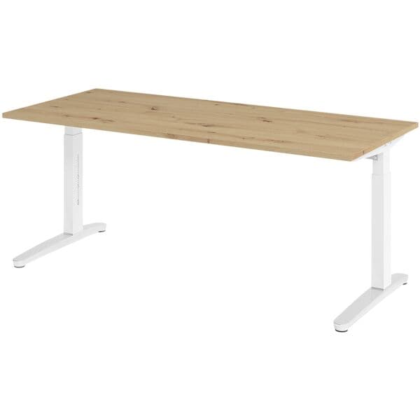 Bureau in hoogte verstelbaar (handmatig) »Alicante« 180 cm onderstel wit gepolij