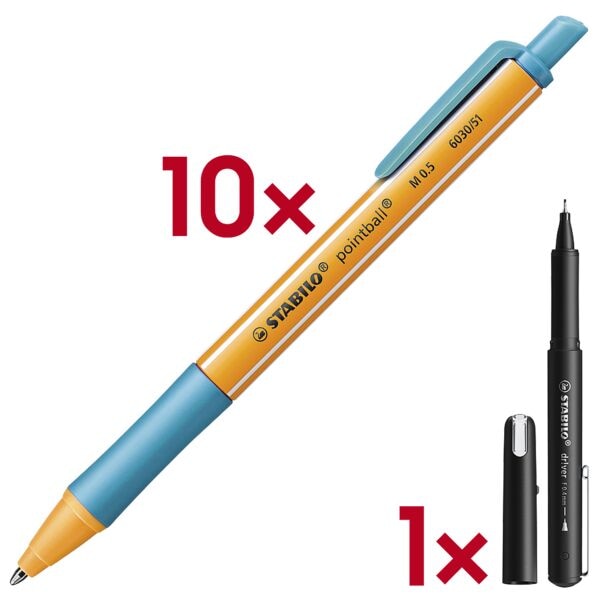 10x balpennen »pointball« incl. fineliner »dr!ver« 0,4 mm (F) zwart
