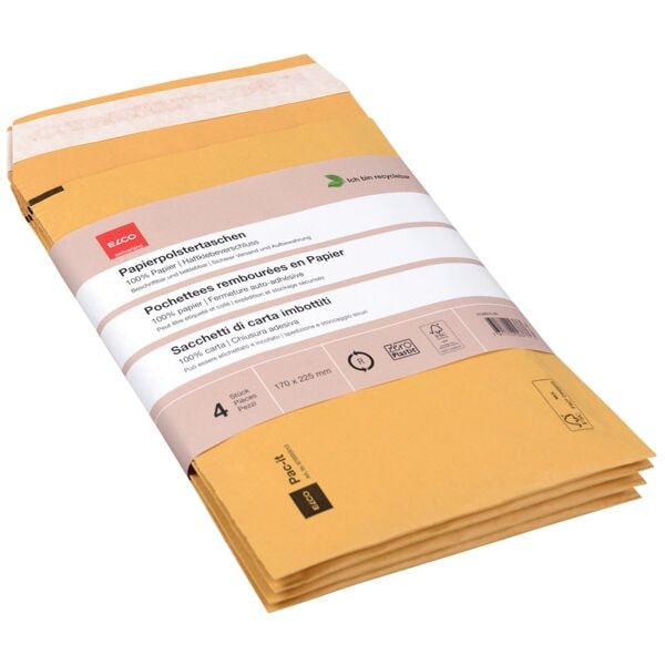 Papieren envelop zonder venster, 4 stuks, 17,0 x 22,5 cm