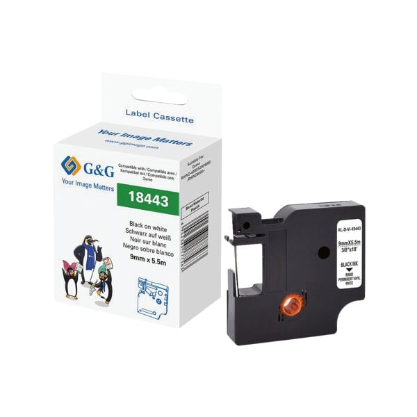 Letterband vervangt Dymo 18443 zwart op wit 9 mm x 5,5 m