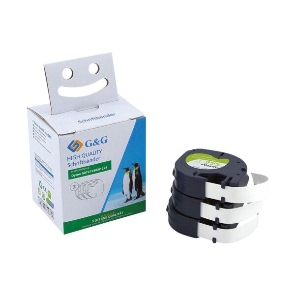 Schriftband BM-D-G-91221-3 zwart op wit 12 mm x 4 m