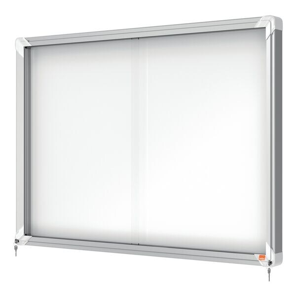 Vitrine voor binnengebruik »Premium Plus« wit / aluminium schuifdeur 8x A4 (A1)