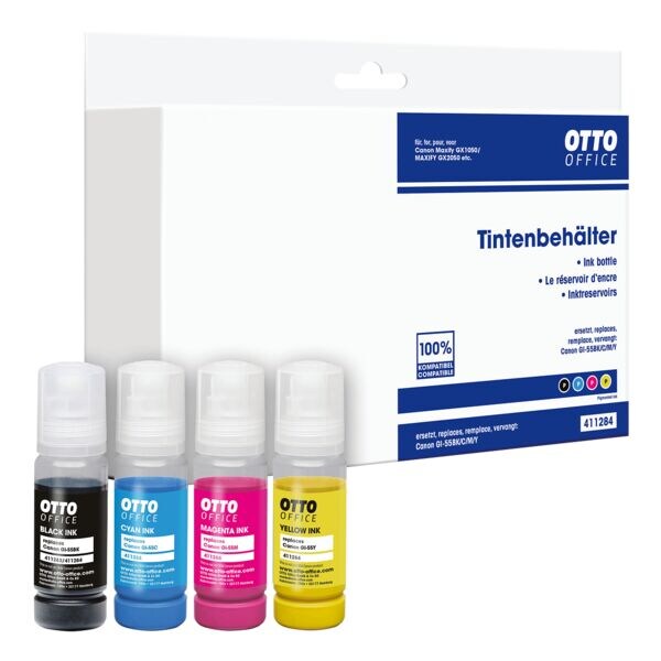 Inktcartridgeset vervangt Canon »GI55 BK/CMY« cyaan, magenta, geel, zwart