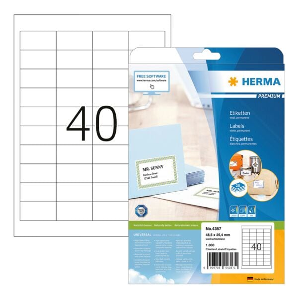 Universele etiketten »4357« permanent wit 48,5 x 25,4 mm 1000 stuk