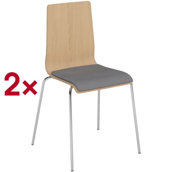 Set van 2 gestoffeerde houten stoelen met schaalvormige zitting