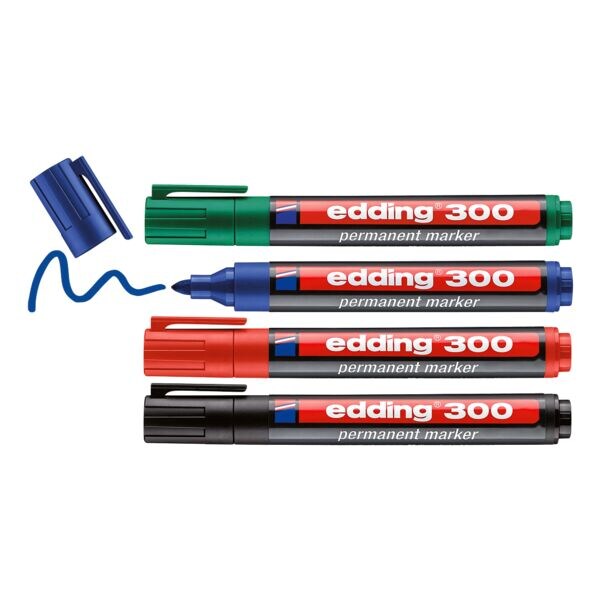 Permanent markerset »300« 1,5 - 3 mm 4 stuks zwart, blauw, rood, groen