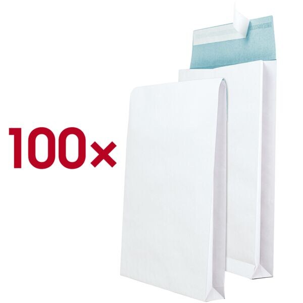 100 met garen versterkte vouwzakken met staande/blokbodem B4 140 g/m² zonder ven